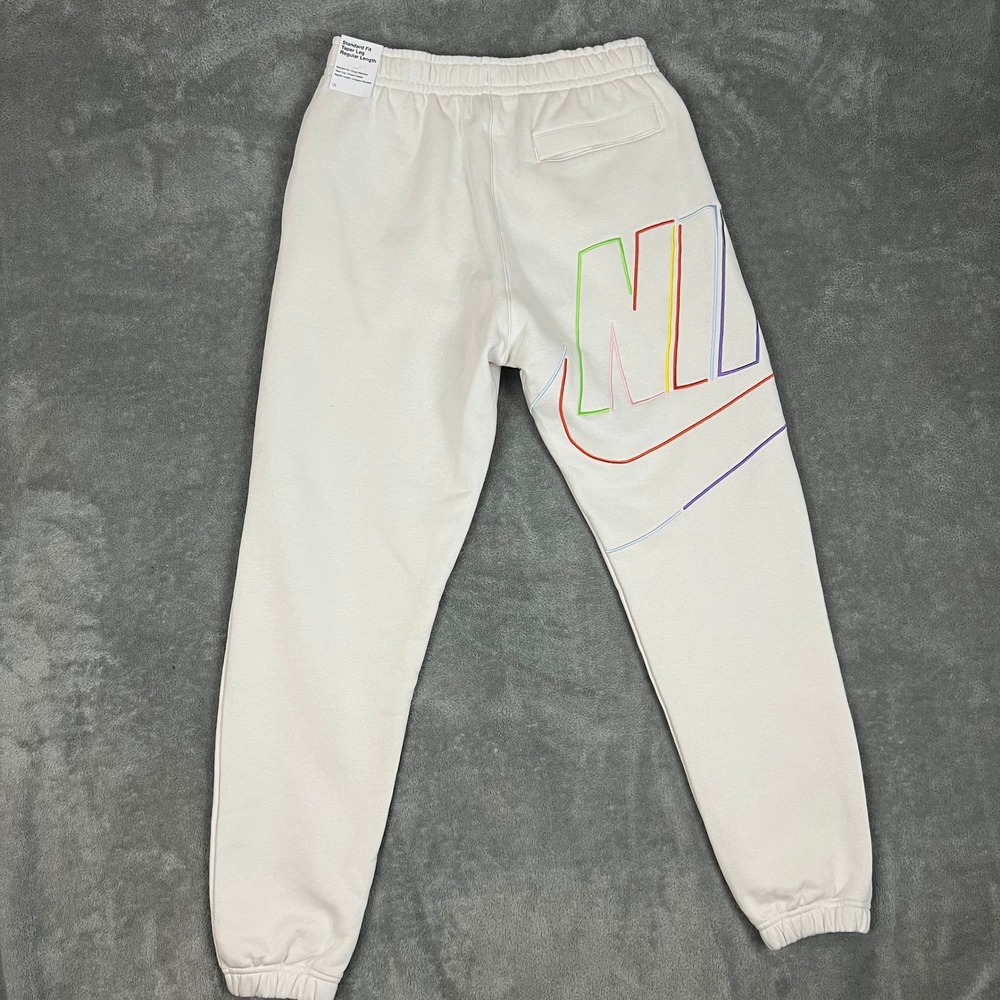 Nike Sweat Pants Mens S White Standard Fit Tapered Leg Rainbow Logo New - Picture 5 of 10